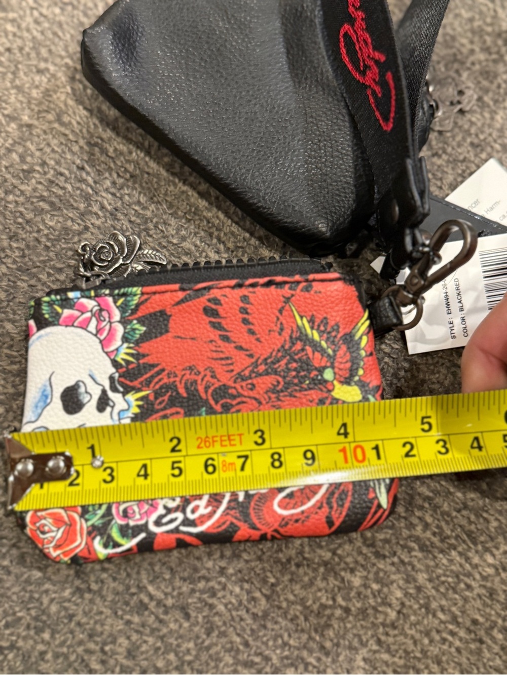 Ed Hardy Black & Red Floral Skull Wristlet Keychain Set - Picture 11 of 11
